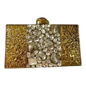 Ramla Handmade Gold & Crystal Embellished Clutch Purse – 7.5” x 5” x 1” (New)
